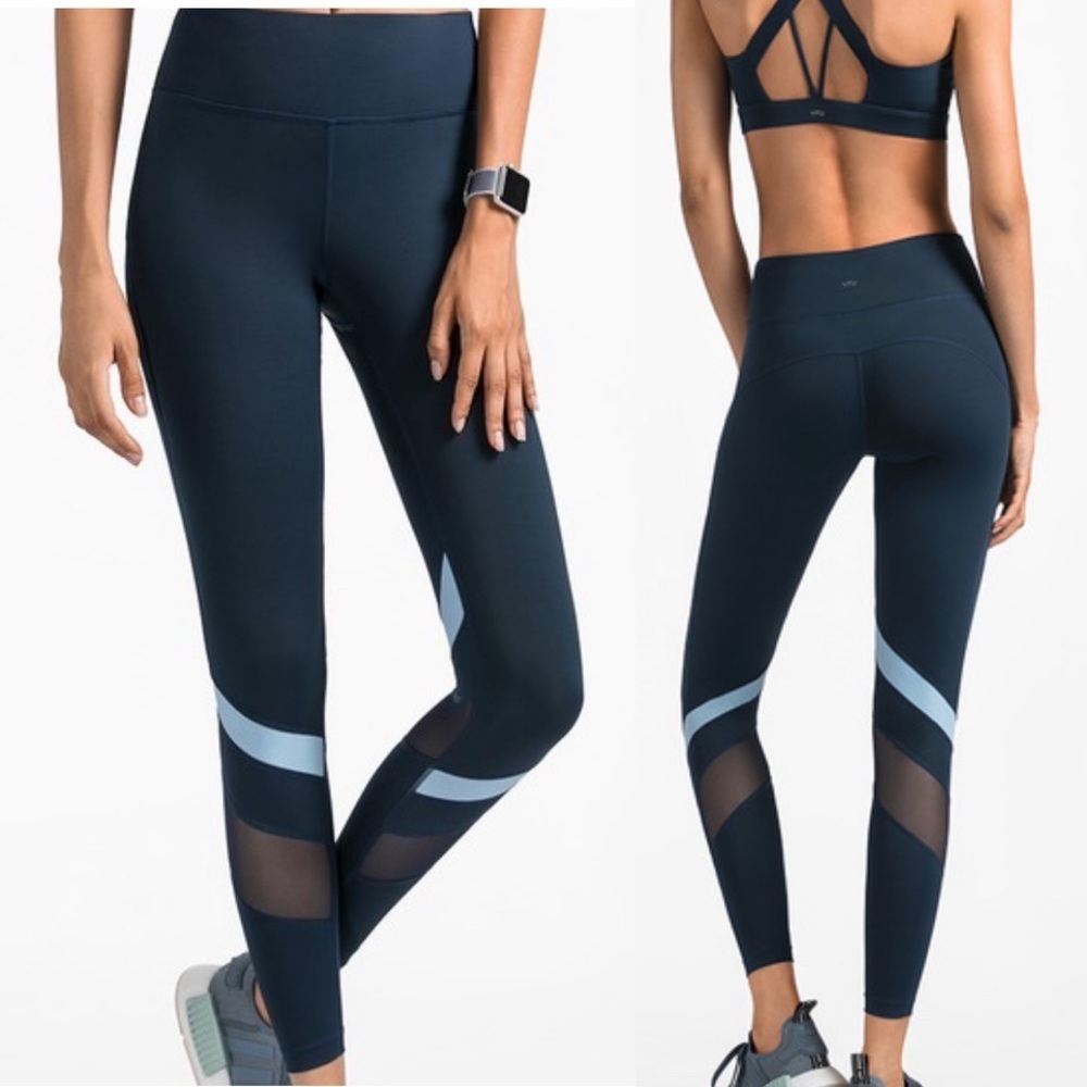 VFU NAVY BLUE DESIGN LEGGINGS WITH STRIPE PANELS DETAIL S D1